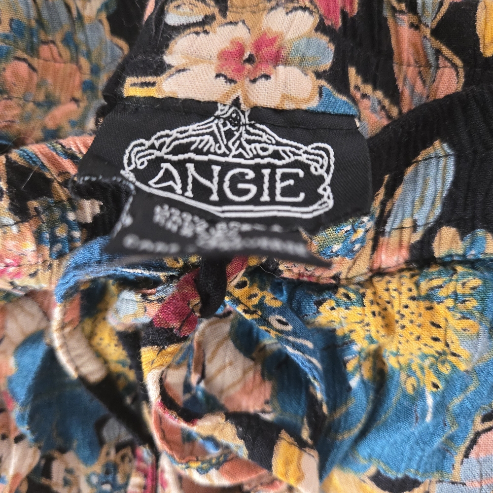 Angie Floral Wide-Leg Beach Flowy Pants Size Large Black Floral Peach Blue Multi - Picture 14 of 16